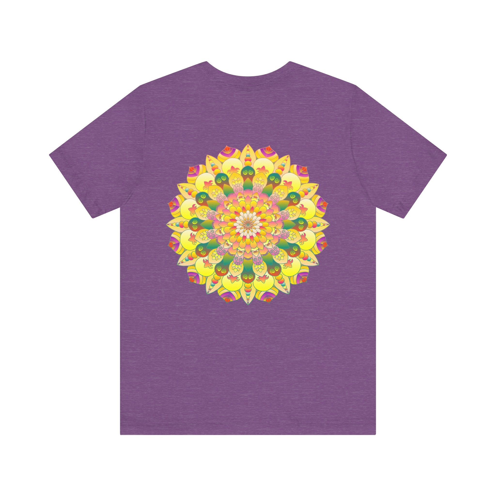 A detailed and colorful mandala design t-shirt promoting spiritual peace and harmony