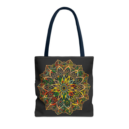 Colorful hand-drawn mandala art tote bag with all-over print design