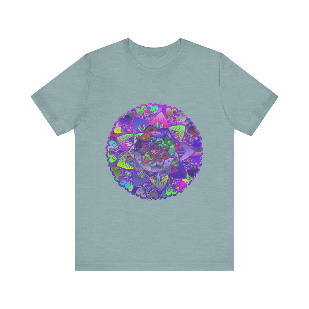 Vibrant and detailed psychedelic mandala t-shirt with a colorful and intricate design