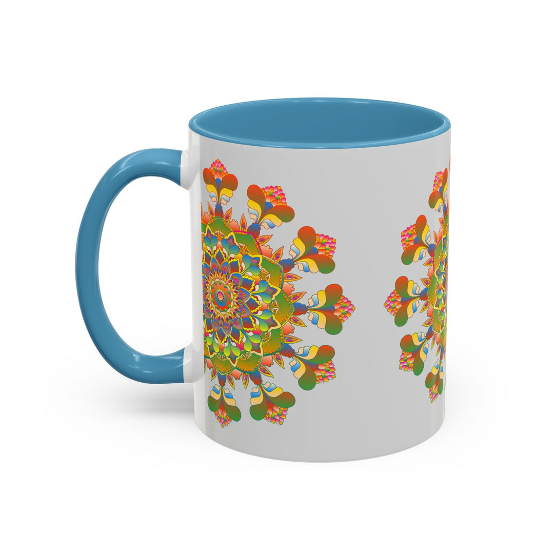 Handcrafted ceramic mug featuring a vibrant and detailed mandala design in various colors