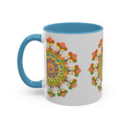 Handcrafted ceramic mug featuring a vibrant and detailed mandala design in various colors