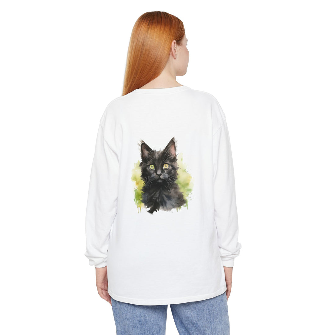 Black Kitten Watercolor Long Sleeve Tee