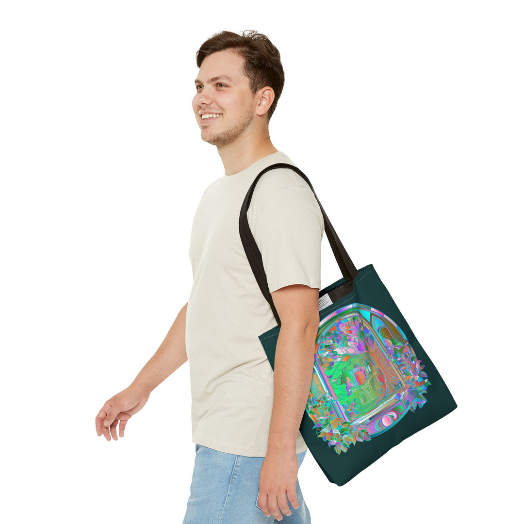 Colorful, intricate Mystical Nature Mandala Tote Bag with floral and nature-inspired design