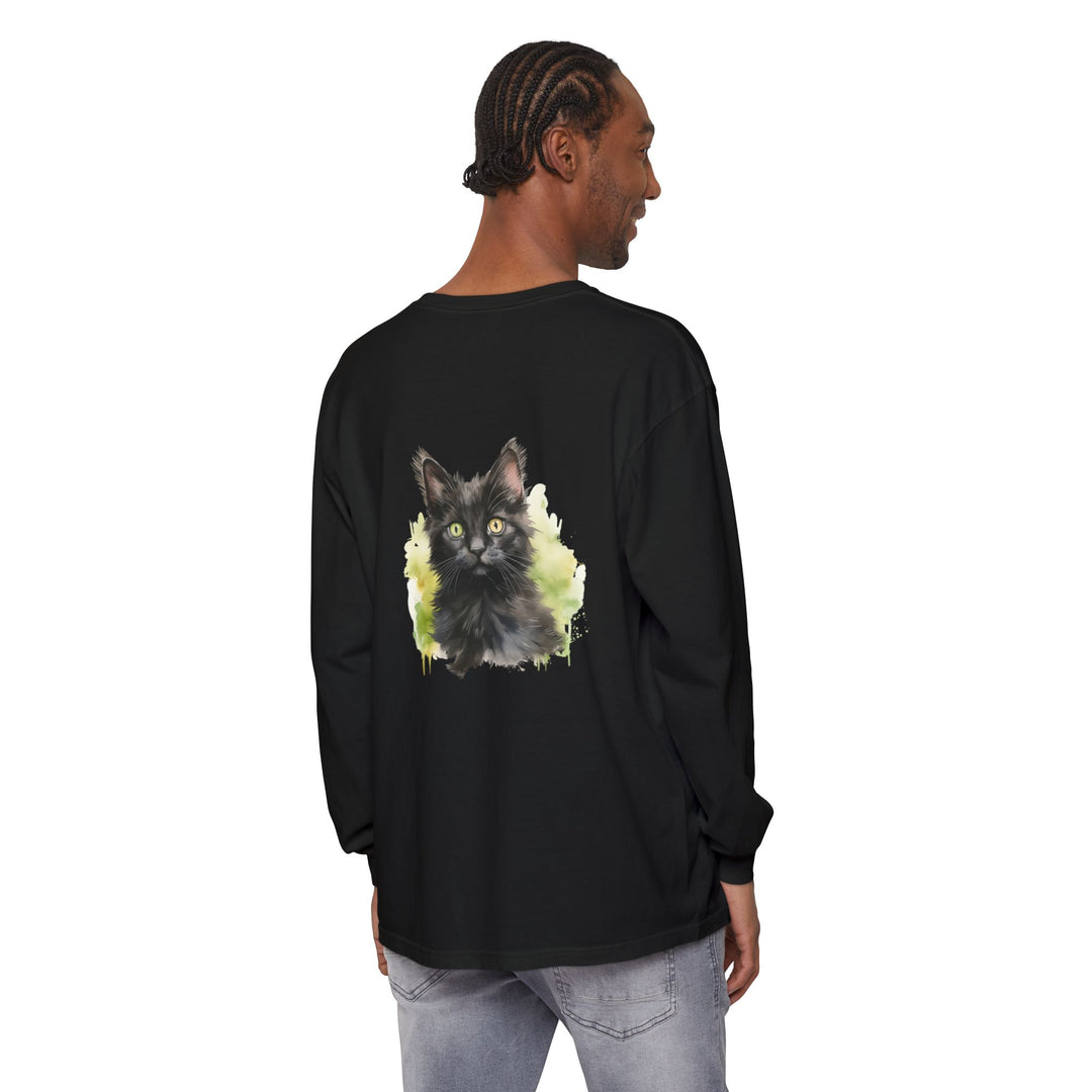Black Kitten Watercolor Long Sleeve Tee