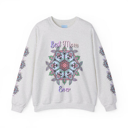 A cozy and stylish Best Mom Ever Unisex Heavy Blend Crewneck Sweatshirt, perfect for gifting on mom's birthday