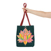 Large, durable black tote bag featuring a beautiful mandala lotus design