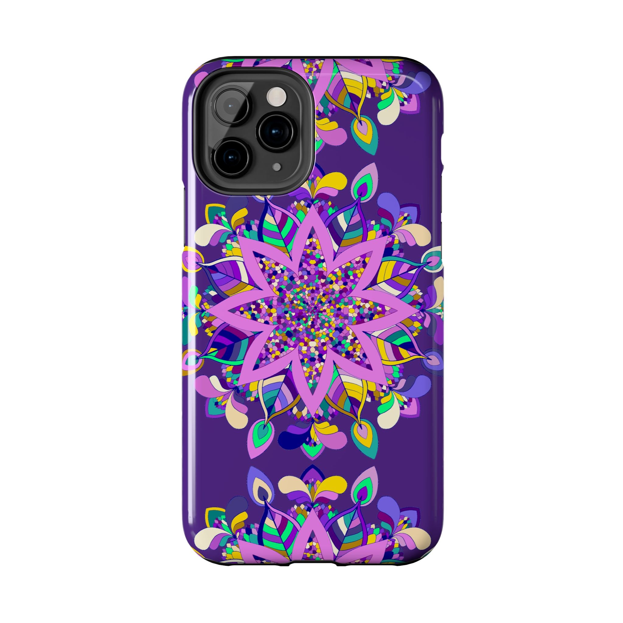 Hand drawn purple Mandala Art iPhone X/XS phone case featuring intricate design and vibrant colors for stylish device protection