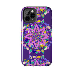 Hand drawn purple Mandala Art iPhone X/XS phone case featuring intricate design and vibrant colors for stylish device protection