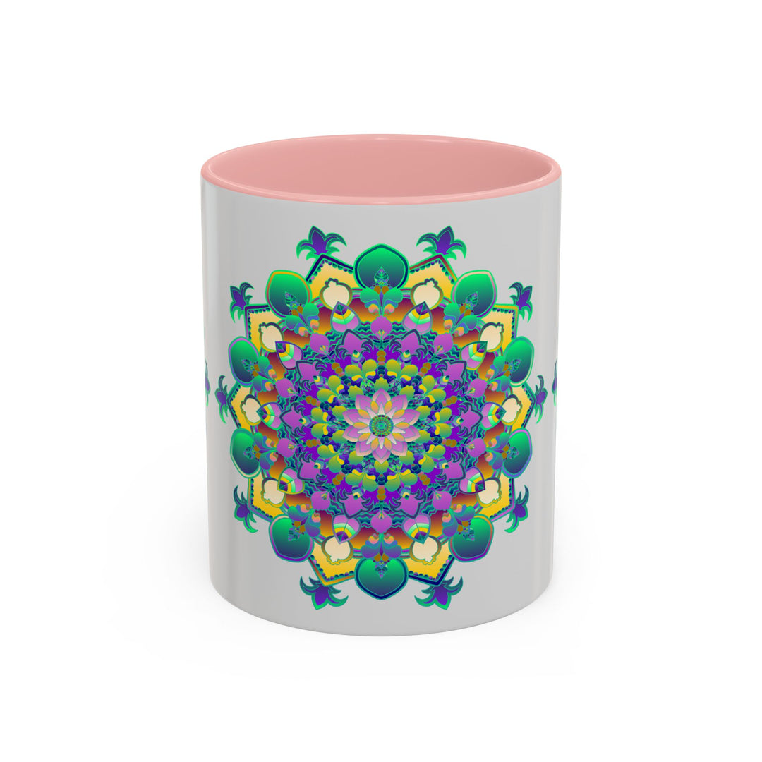 Ceramic mug featuring a stunning mandala artwork in vibrant colors