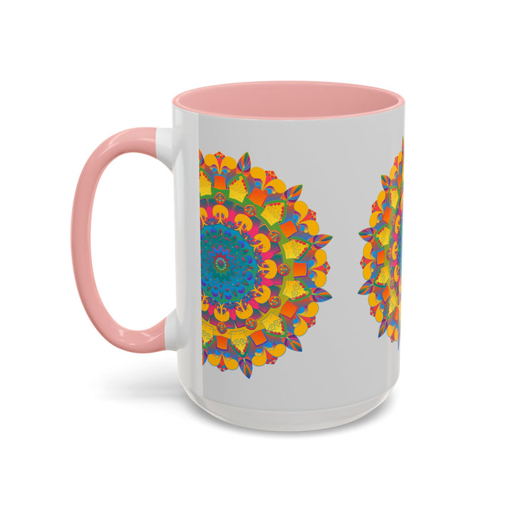 Colorful floral design mandala art mug with intricate patterns and vibrant colors