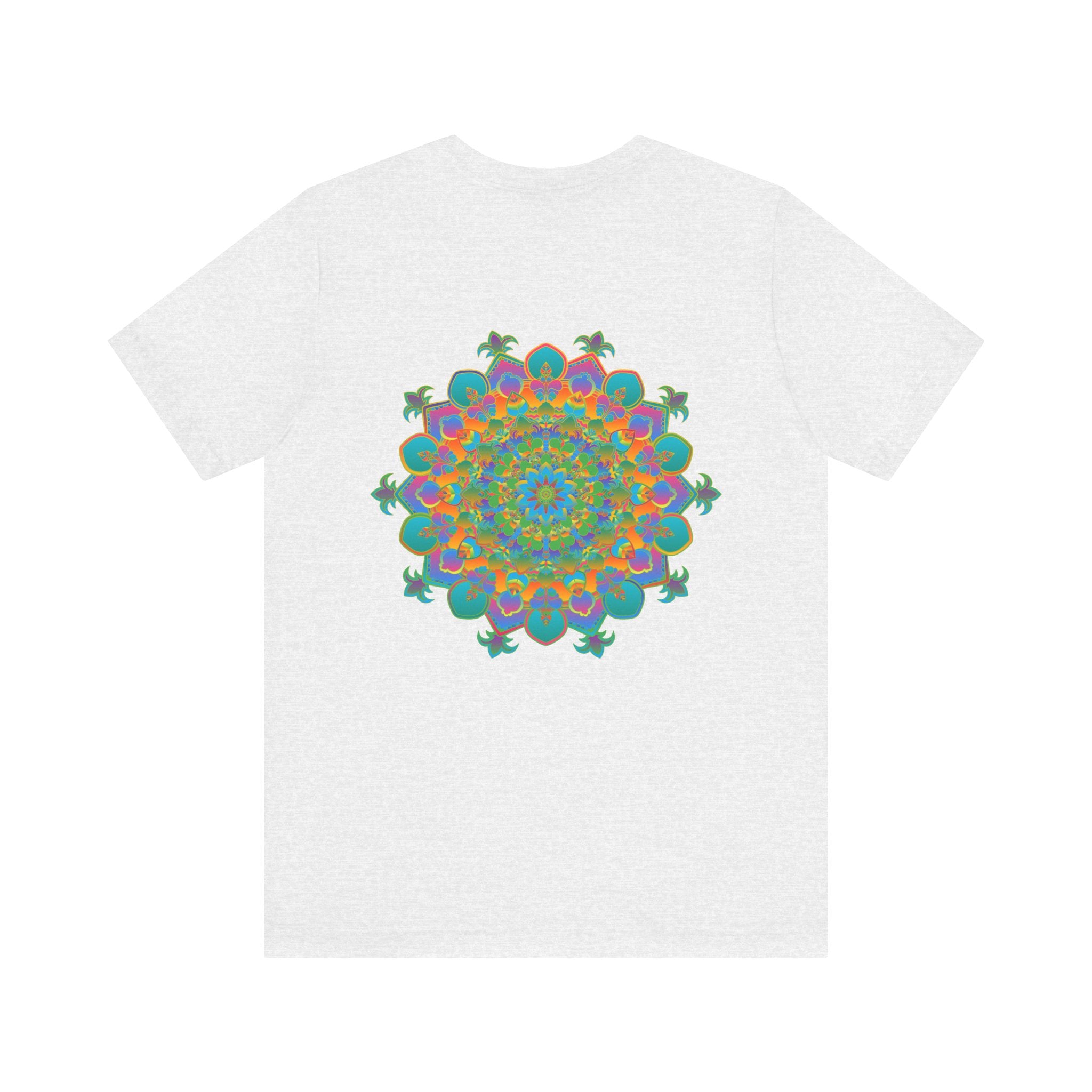 A vibrant mandala tee featuring intricate spiritual designs for peace and harmony