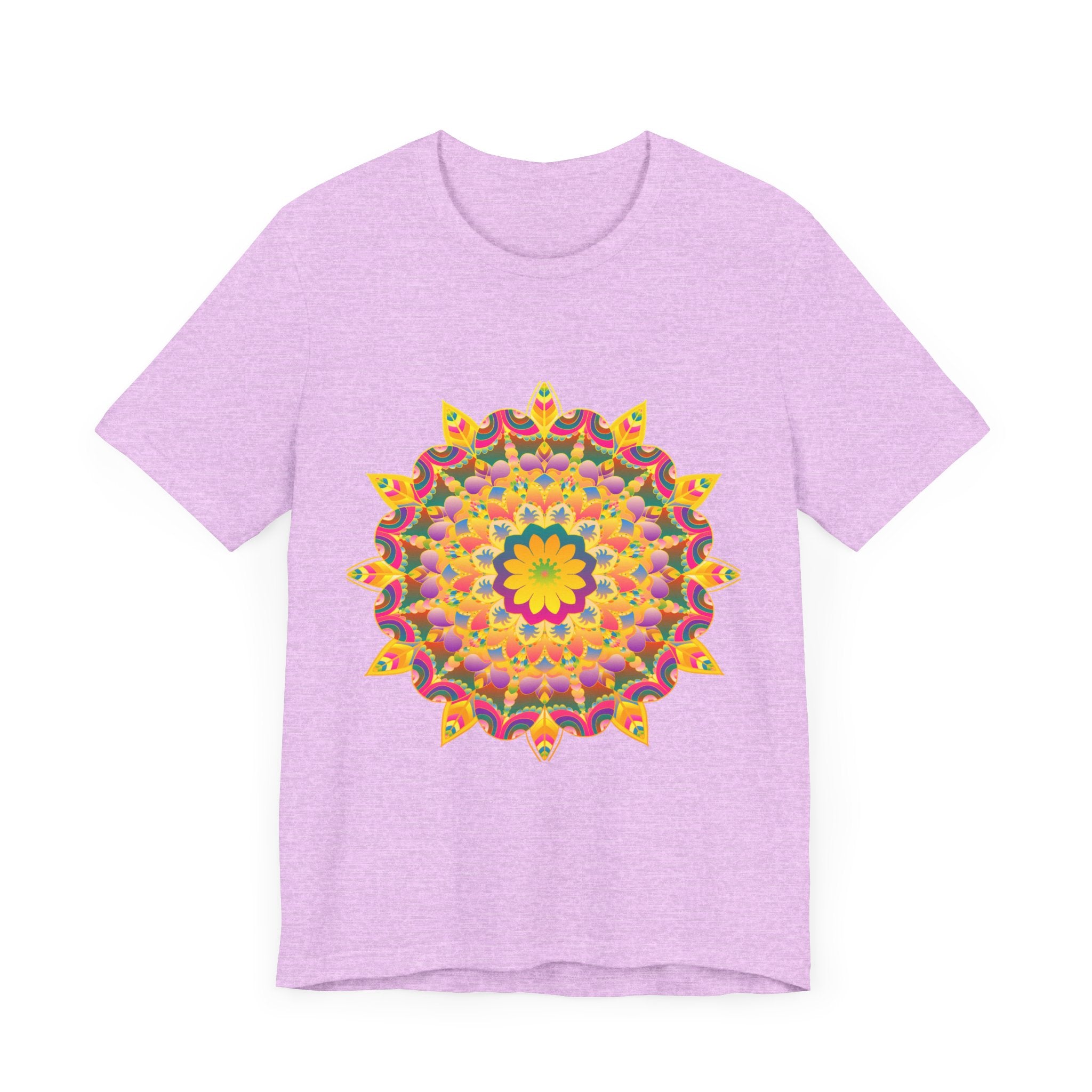 Vibrant mandala T-shirt featuring colorful, intricate spiritual art design for a unique and eye-catching fashion statement