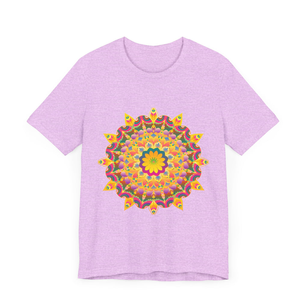 Vibrant mandala T-shirt featuring colorful, intricate spiritual art design for a unique and eye-catching fashion statement