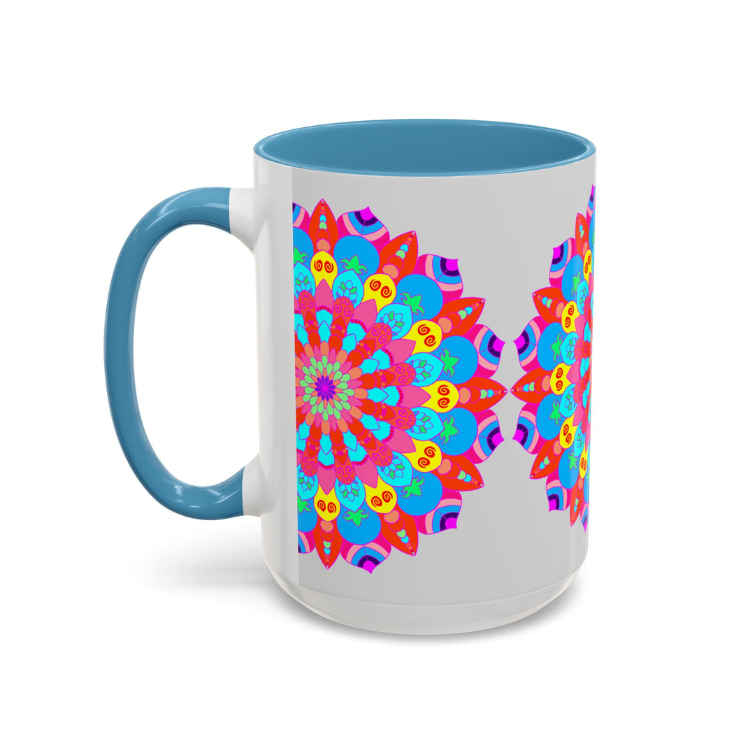 Colorful mandala mug with intricate and meaningful design evoking tranquility