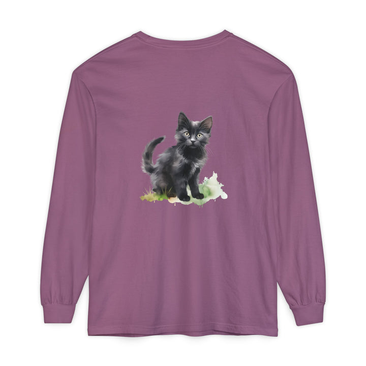 Schwarze Katze Aquarell Langarmshirt