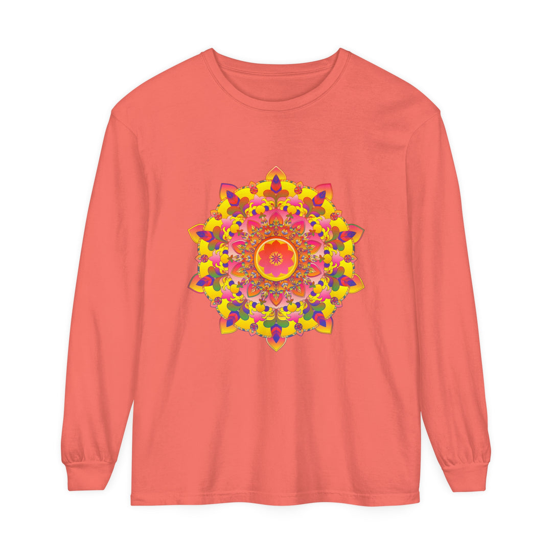 Vibrant Mandala Unisex Long Sleeve T-Shirt featuring a colorful, intricate mandala design