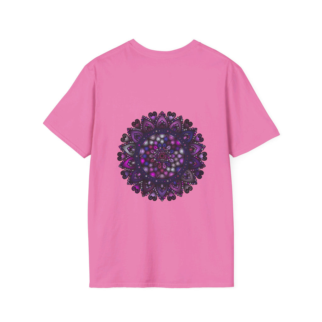 Soft purple unisex t-shirt with hand-drawn mandala art design