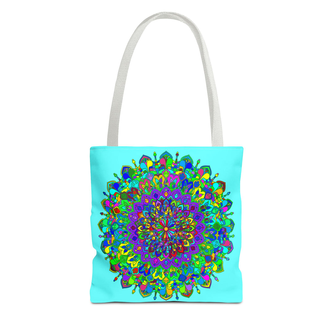 Vibrant and intricate mandala art tote bag with colorful floral patterns