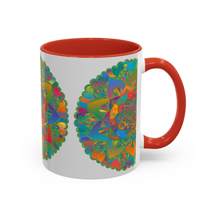 Beautiful ceramic mug with a vibrant mandala art and colorful floral design