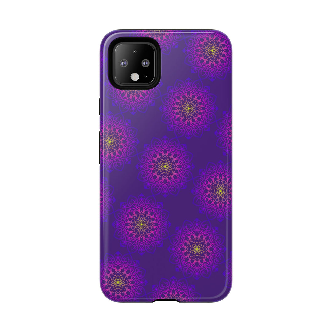 Intricate Purple Floral iPhone Case with Bold Mandala Design