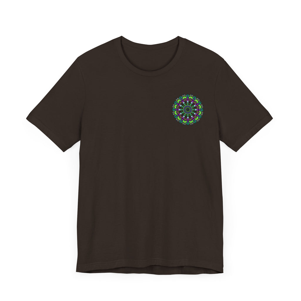 Soft grey t-shirt with a colorful mandala design, representing spiritual harmony and peace