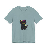 Neon Black Cat Mystery T-Shirt: A vibrant and eye-catching design featuring a mysterious black cat