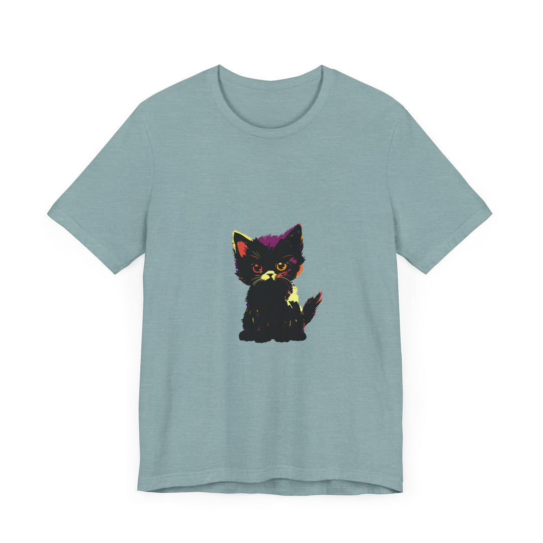 Neon Black Cat Mystery T-Shirt: A vibrant and eye-catching design featuring a mysterious black cat