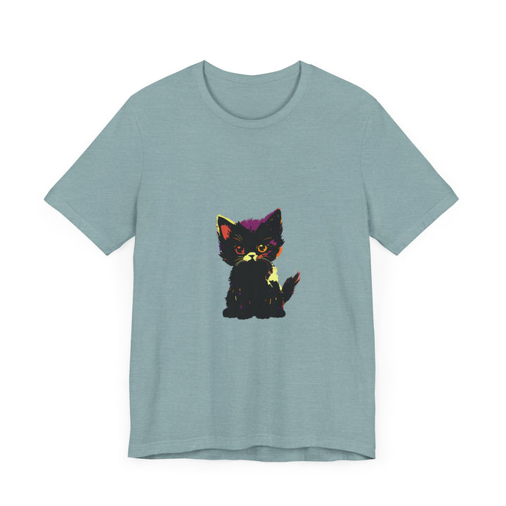 Neon Black Cat Mystery T-Shirt: A vibrant and eye-catching design featuring a mysterious black cat