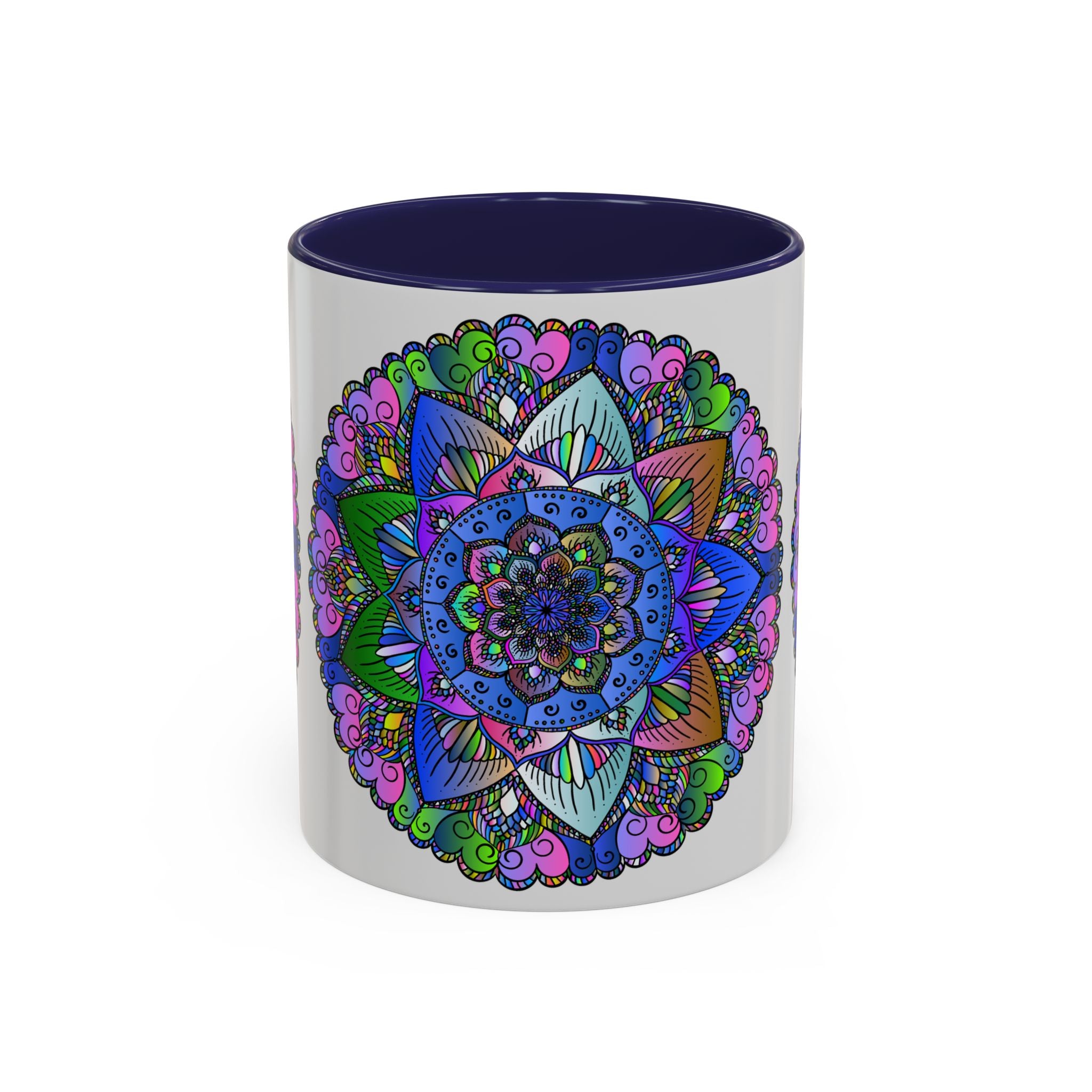 A beautiful ceramic mug with a colorful mandala design, perfect for enjoying a peaceful moment while sipping your favorite beverage