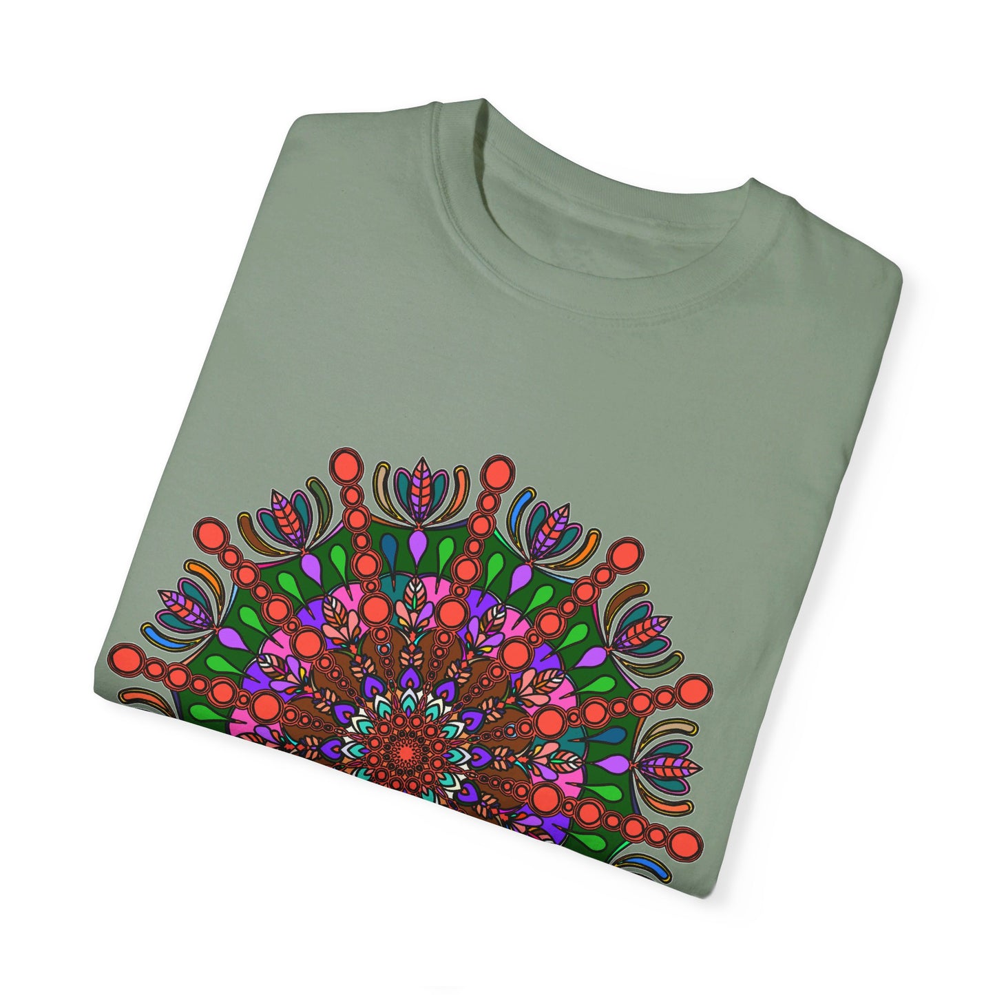 Unisex Mandala T-Shirt featuring detailed hand-drawn mandala art, made with 100% ring-spun cotton and garment-dyed for extra comfort