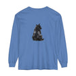Black Cat Mystique Long Sleeve T-Shirt - a stylish, comfortable black shirt featuring a mysterious and elegant cat design