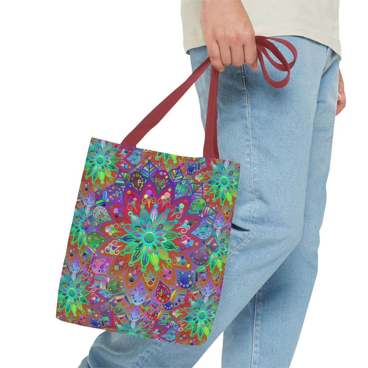 Psychedelic Mandala Tote Bag — Colorful Boho All-Over Print Tote