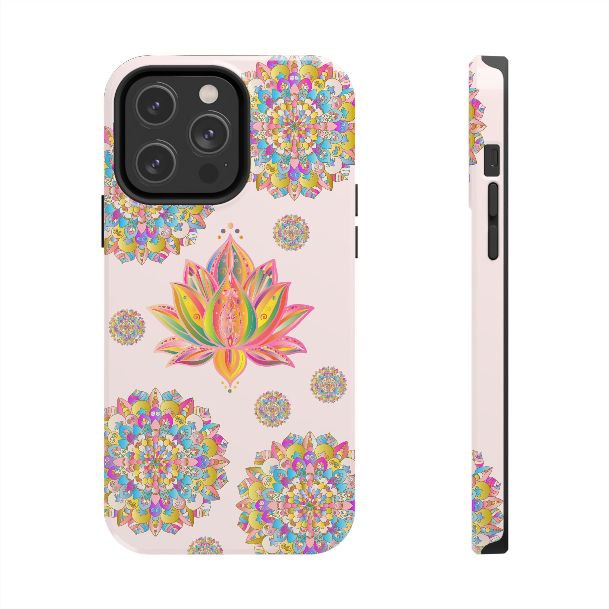 Light pink lotus flower mandala design phone case for stylish protection