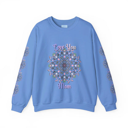 A cozy and stylish unisex crewneck sweatshirt in dark heather gray with the words Love You Mom in a beautiful font, making it the perfect birthday gift for your mom