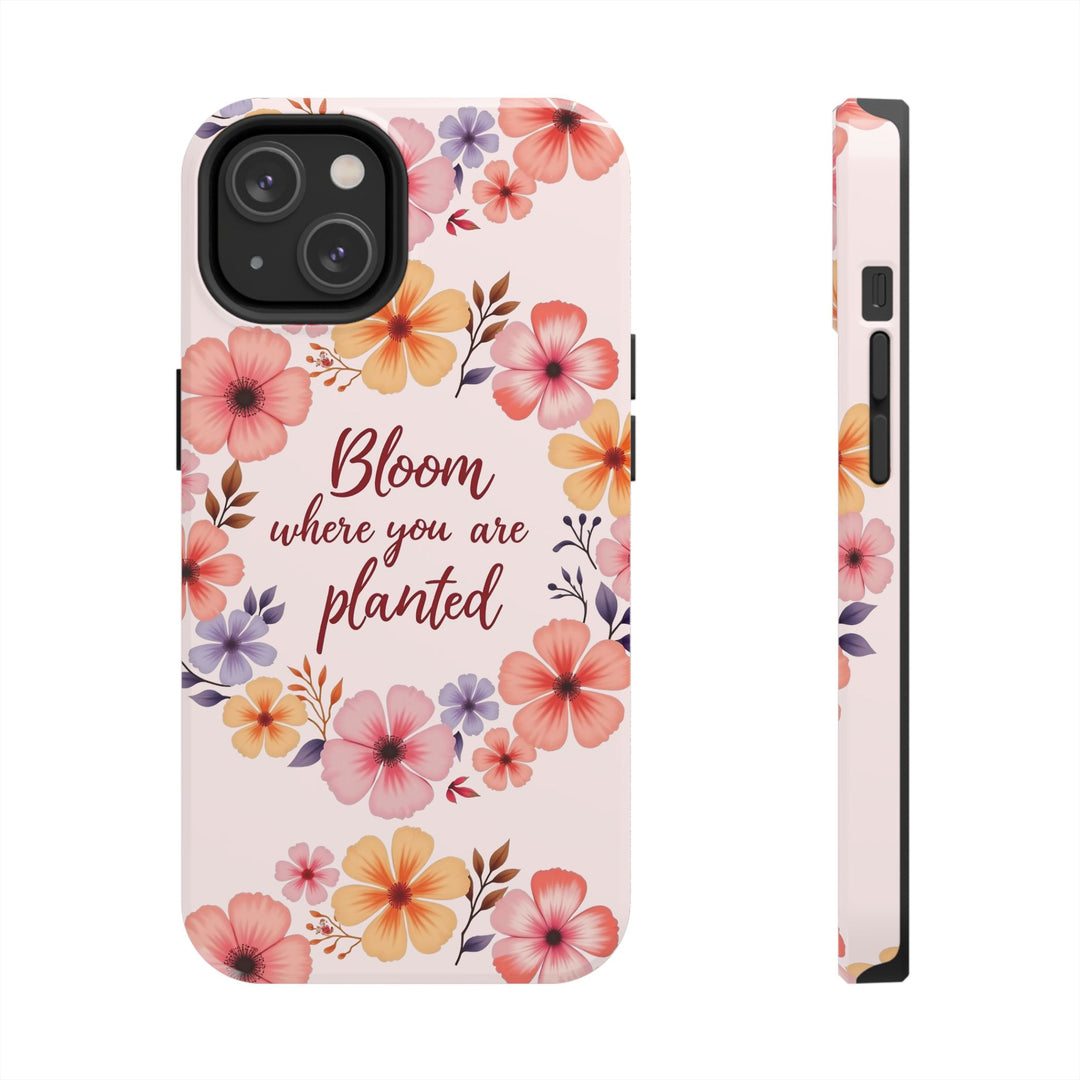 A light pink phone case with a beautiful flower garland bloom design