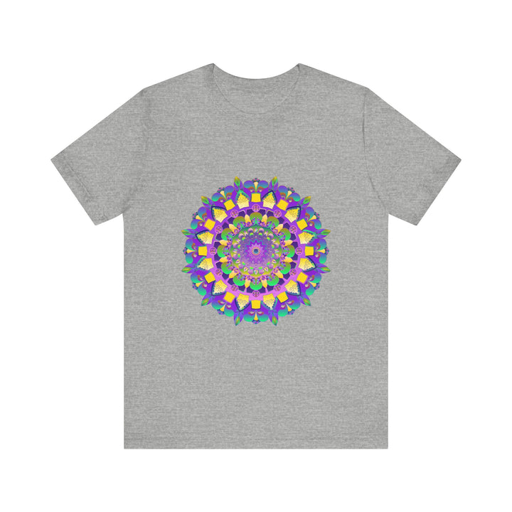 A beautiful and colorful mandala design tee shirt promoting peace and harmony