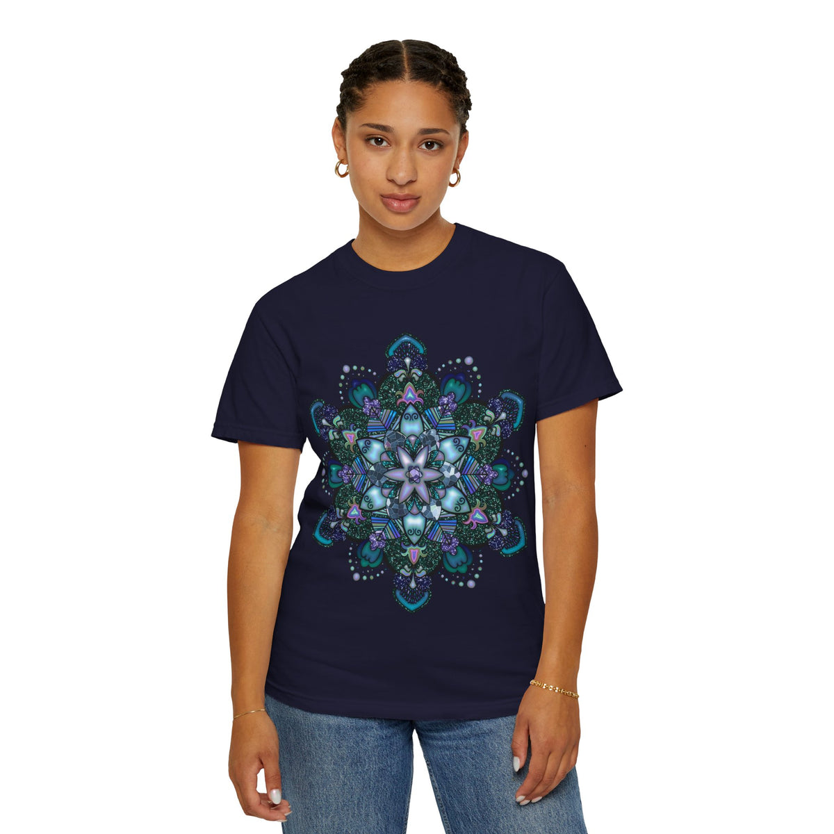 Mandala T-Shirt – Blue Purple Boho Geometric Floral Design