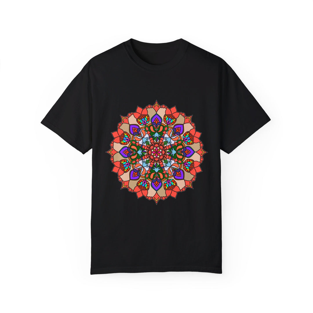 Unisex Mandala T-Shirt showcasing intricate hand-drawn mandala art on 100% ring-spun cotton, garment-dyed for an extra comfortable fit