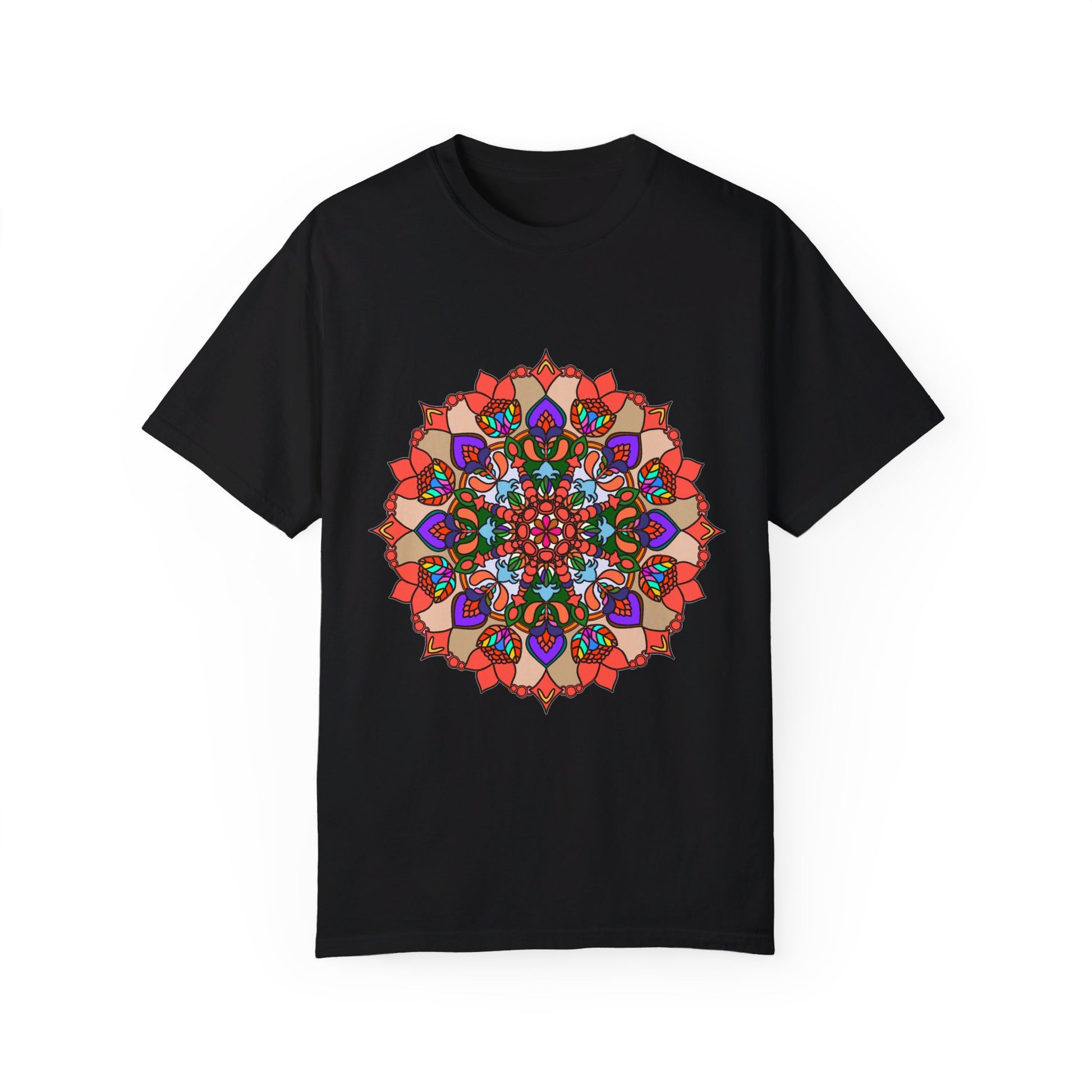 Unisex Mandala T-Shirt showcasing intricate hand-drawn mandala art on 100% ring-spun cotton, garment-dyed for an extra comfortable fit