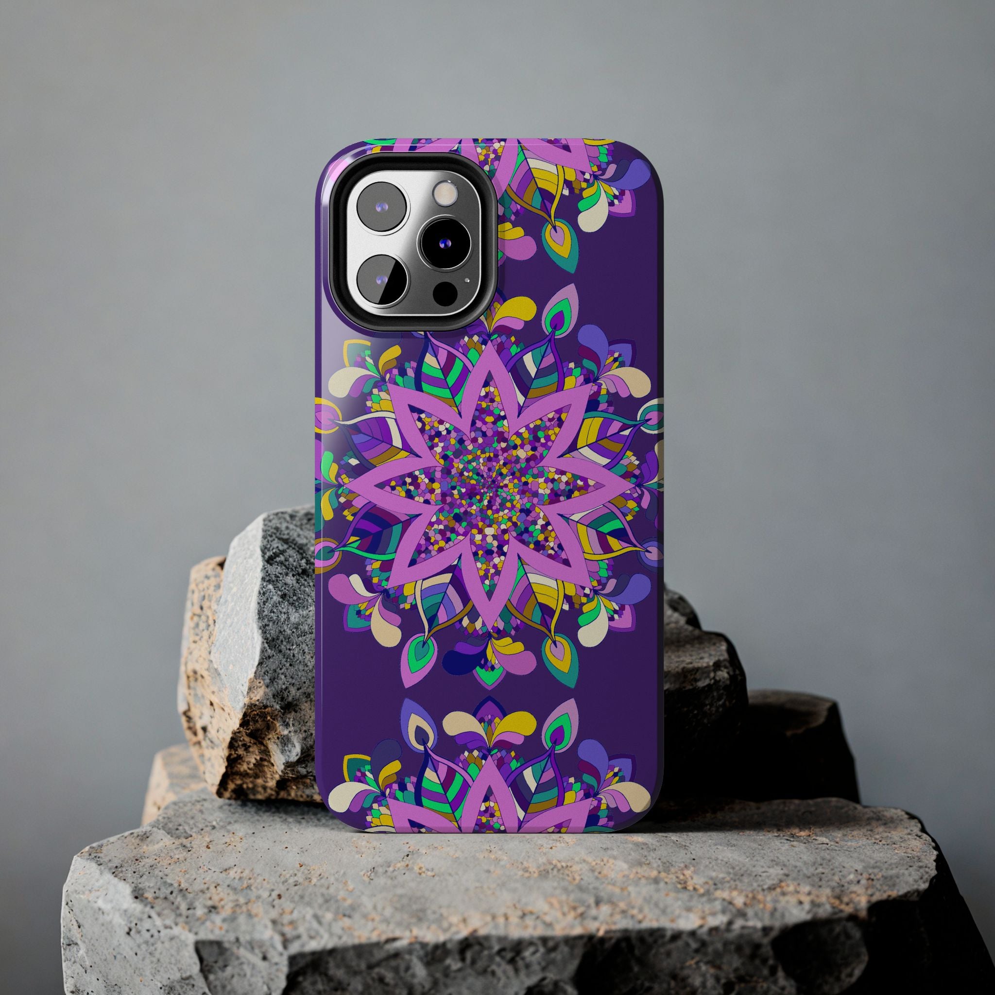 Hand drawn purple Mandala Art iPhone X/XS phone case with intricate design and protective cover