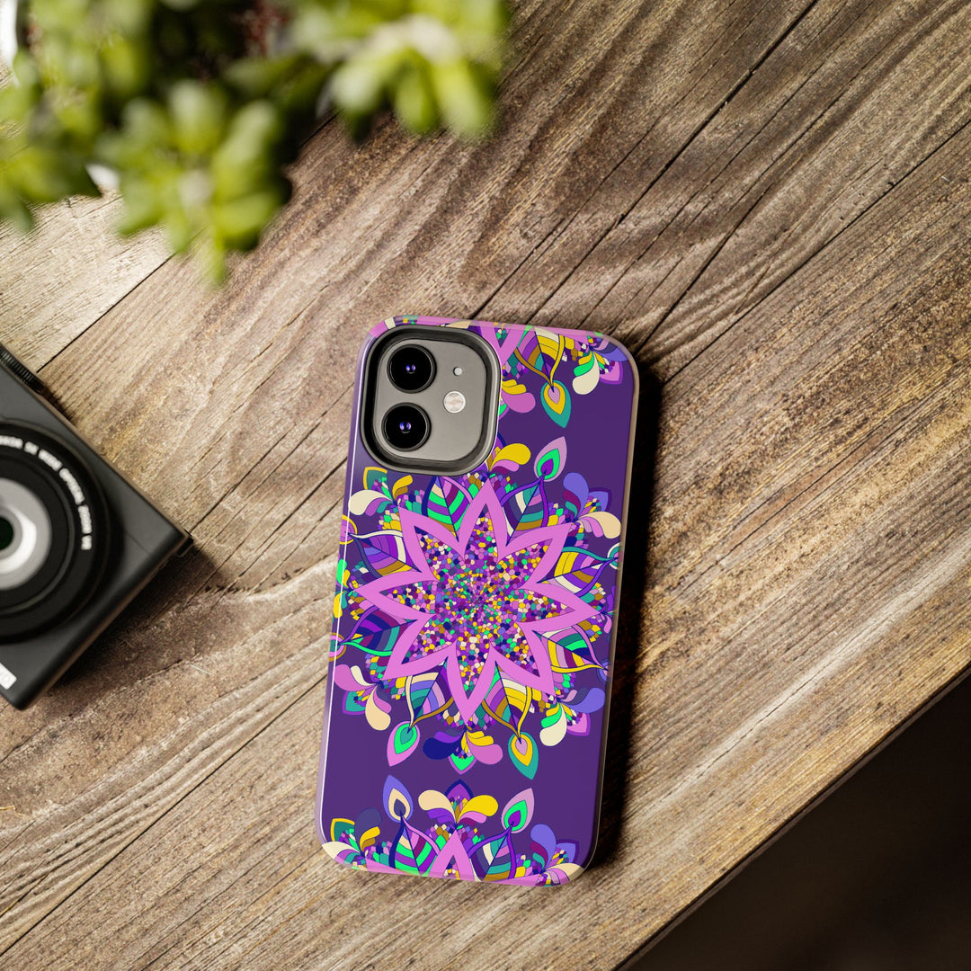 Hand drawn purple Mandala Art phone case designed for iPhone X/XS