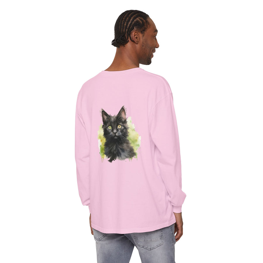 Full Sleeve Tee | Black Kitten Watercolor