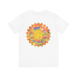 A colorful and intricate mandala design tee promoting spiritual peace and harmony