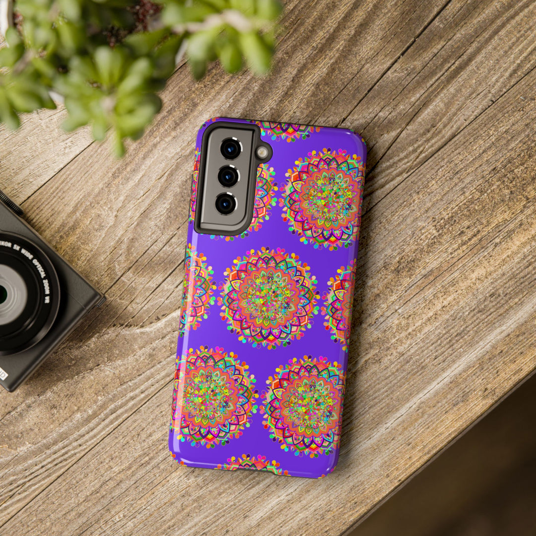 Hand drawn purple mandala art phone case designed for iPhone X and XS, featuring intricate and detailed small mandala pattern