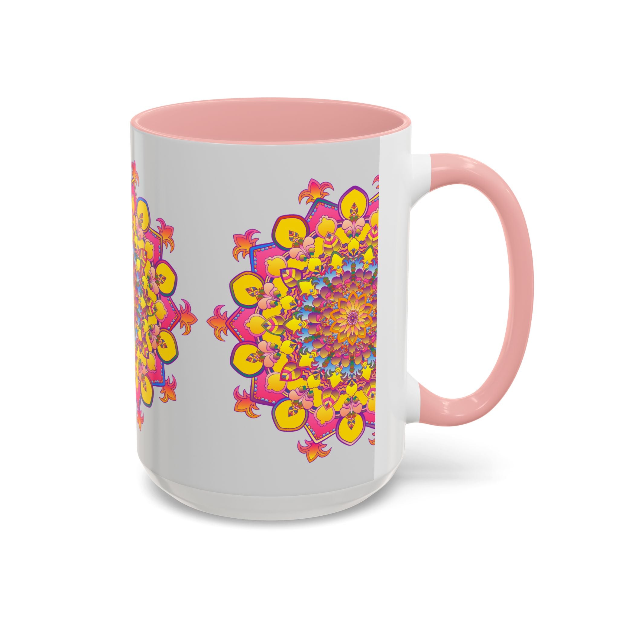 Vibrant and intricate mandala art design on a ceramic mug, perfect for peaceful meditation and relaxation