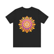 A colorful mandala design adorns this vibrant t-shirt, promoting peace and harmony