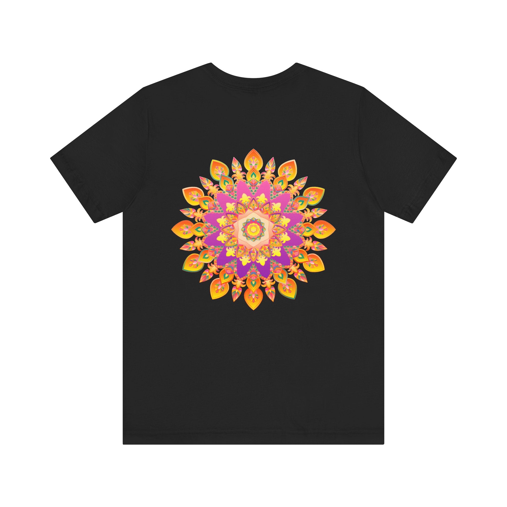 A colorful mandala design adorns this vibrant t-shirt, promoting peace and harmony