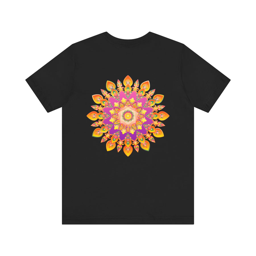 A colorful mandala design adorns this vibrant t-shirt, promoting peace and harmony