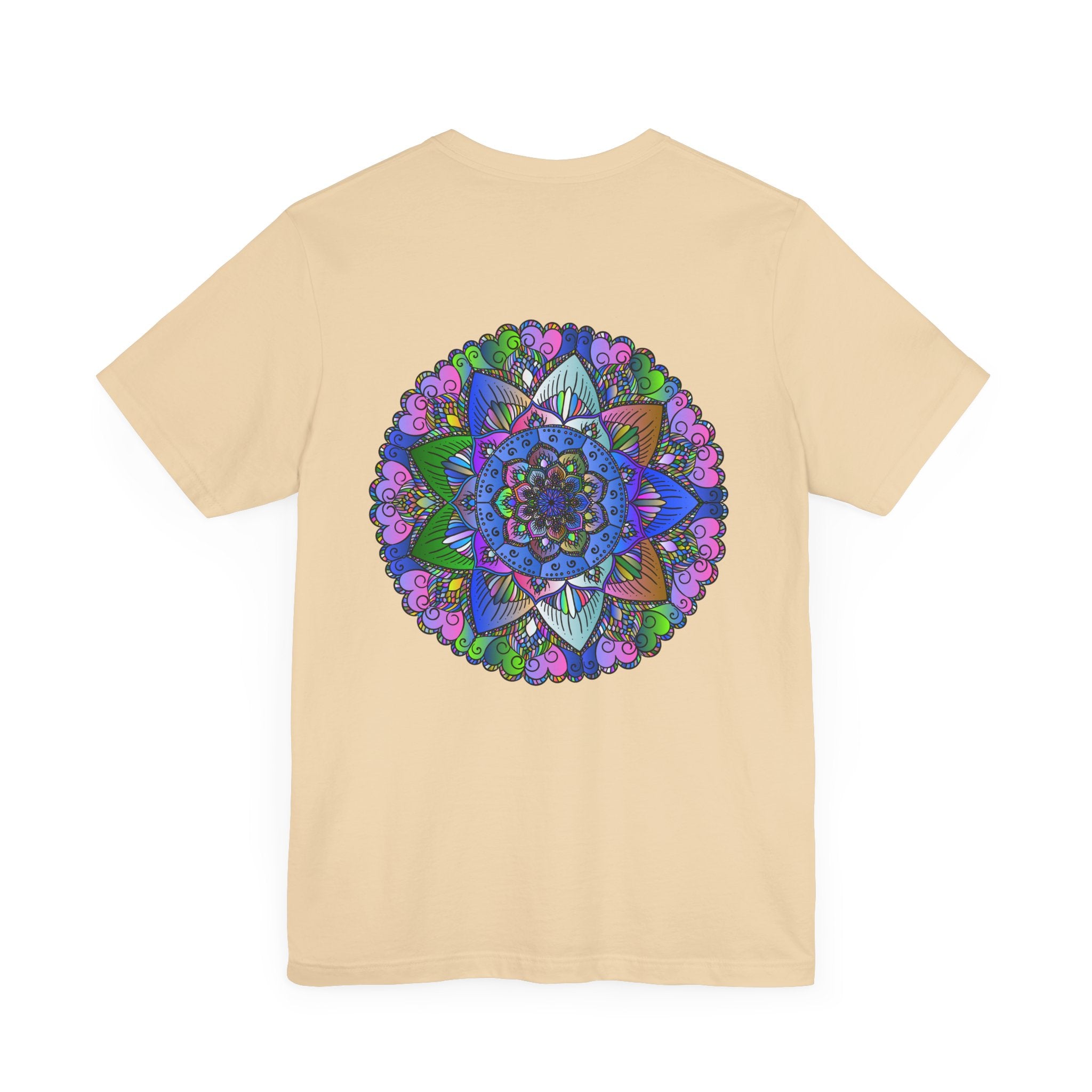 Vibrant and colorful mandala t-shirt with spiritual peace design for a unique and peaceful fashion statement