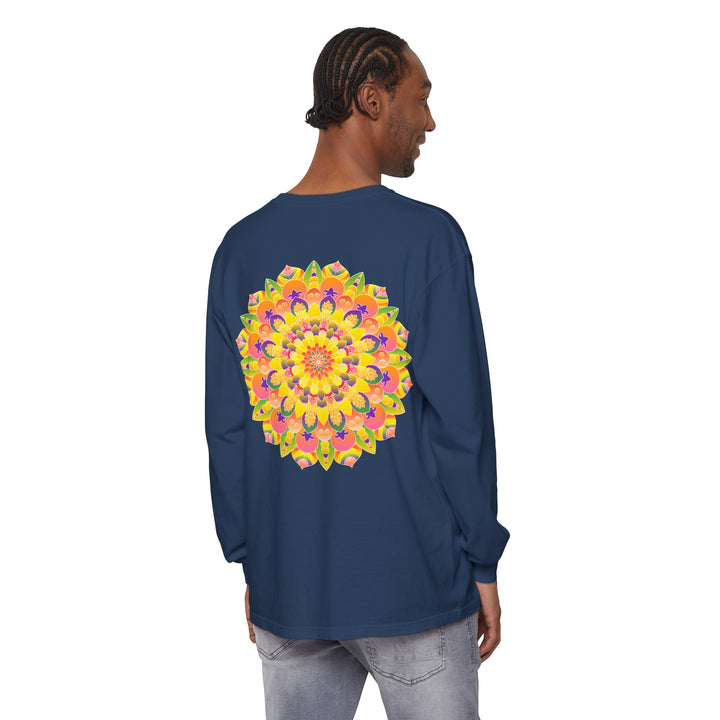 Colorful mandala design long sleeve shirt with vibrant and unisex appeal